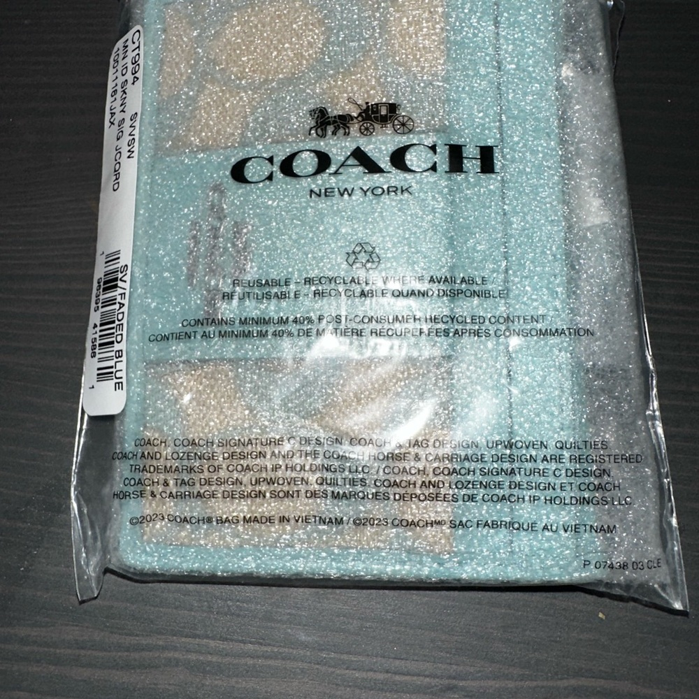 Coach Mini Skinny ID Faded Blue Signature Jacquard
